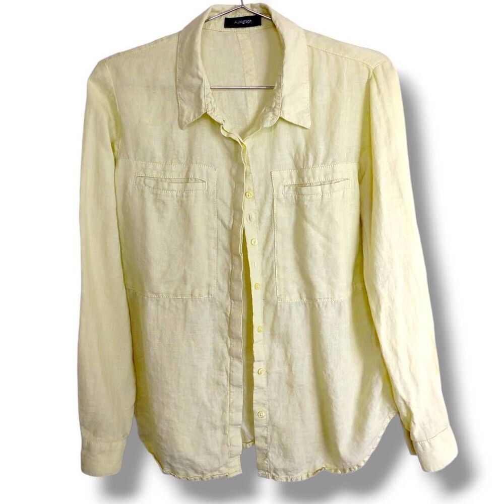 Autograph Womens Top Sz 8‎ Butter Yellow Linen Blouse Button Preppy Coastalcore